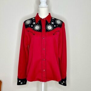 Roper Red and Black Western Shirt with White Star Accents